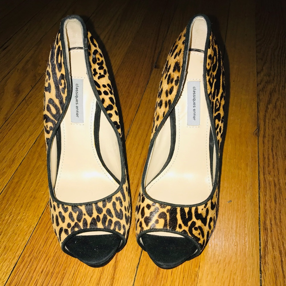 Cheetah Animal Print Calf Skin w/ Hair Leather Platform Size 5.5 Fits like a 5